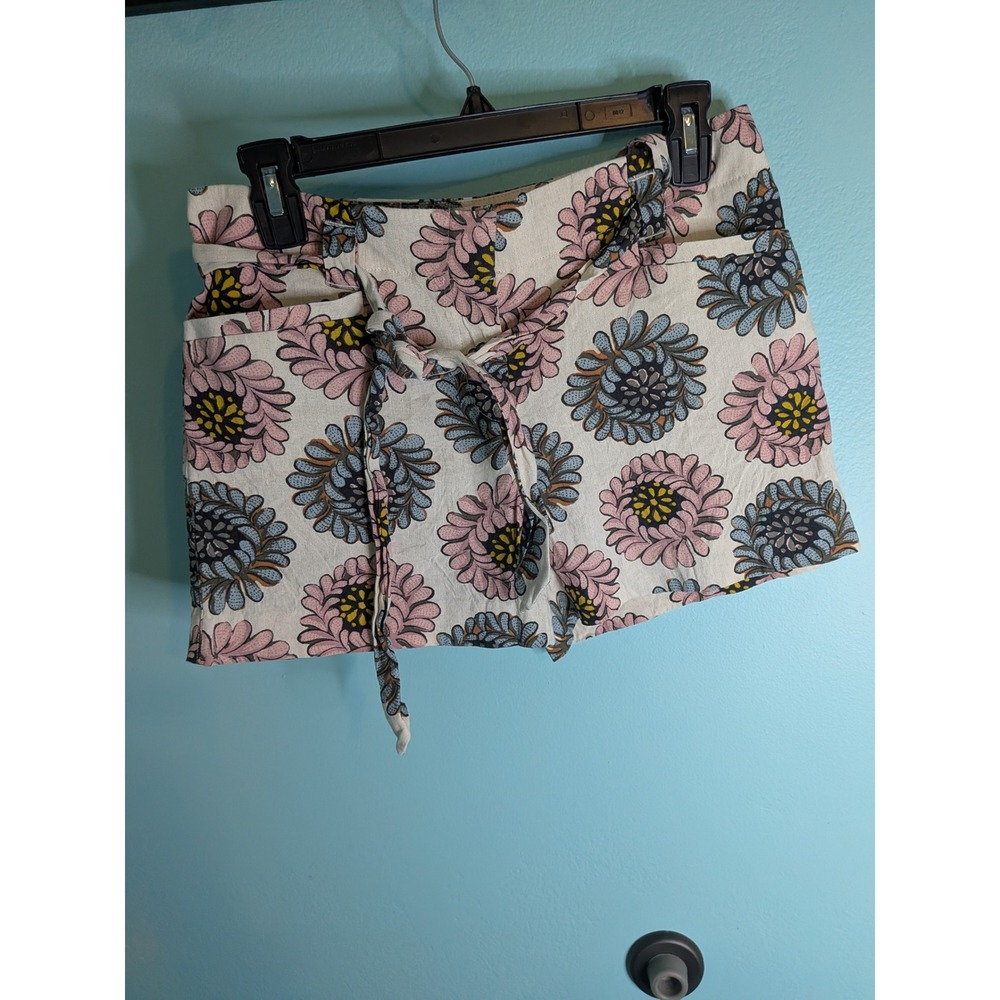 Loft Women Pink Blue Floral Linen Blend Tie Waist High Rise Shorts Size 8